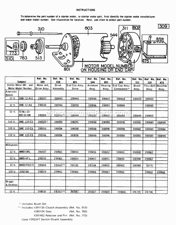 Electric Starter And Chart Diagram and Parts List for 147431-0187-99  Briggs and Stratton Engine